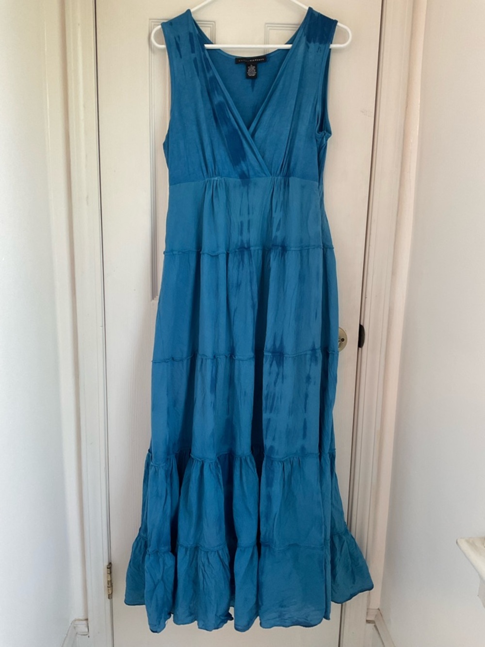 Grace Elements Teal Tiered Maxi Dress 17” by 55” tie dye wrap tiered ruffle blue